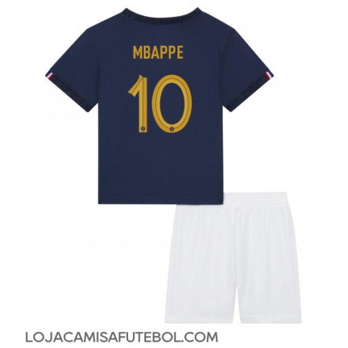 Camisa de Futebol França Kylian Mbappe #10 Equipamento Principal Infantil Mundo 2022 Manga Curta (+ Calças curtas)
